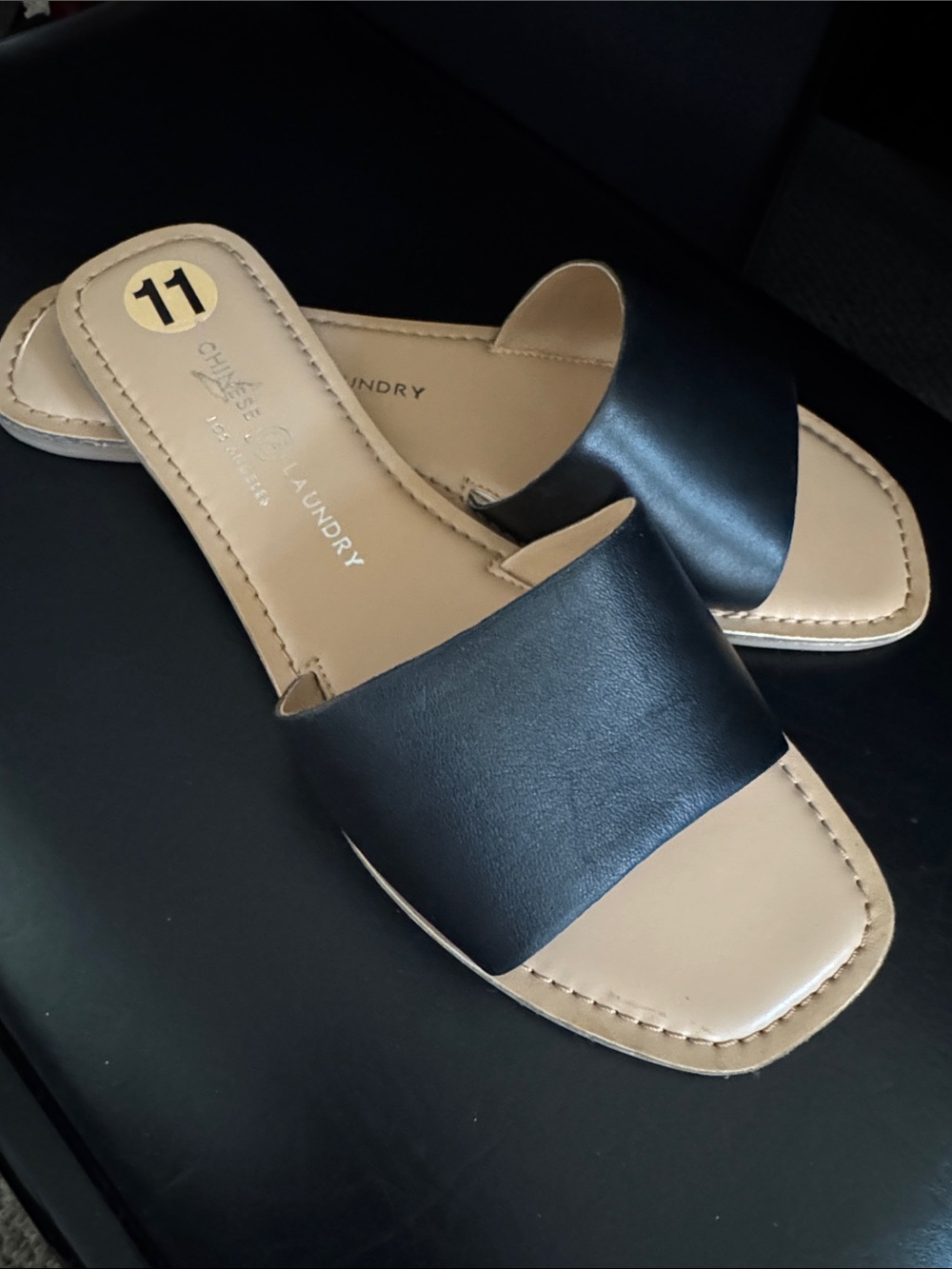 Chinese Laundry Black Single-Band Slide Sandals